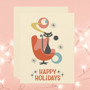 Retro Atomic Cat Vintag Happy Holidays Mitteilungskarte
