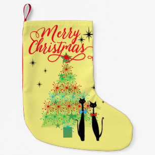 Retro Atomic Era MCM Coole Katzenweihnachtsbaum Kleiner Weihnachtsstrumpf