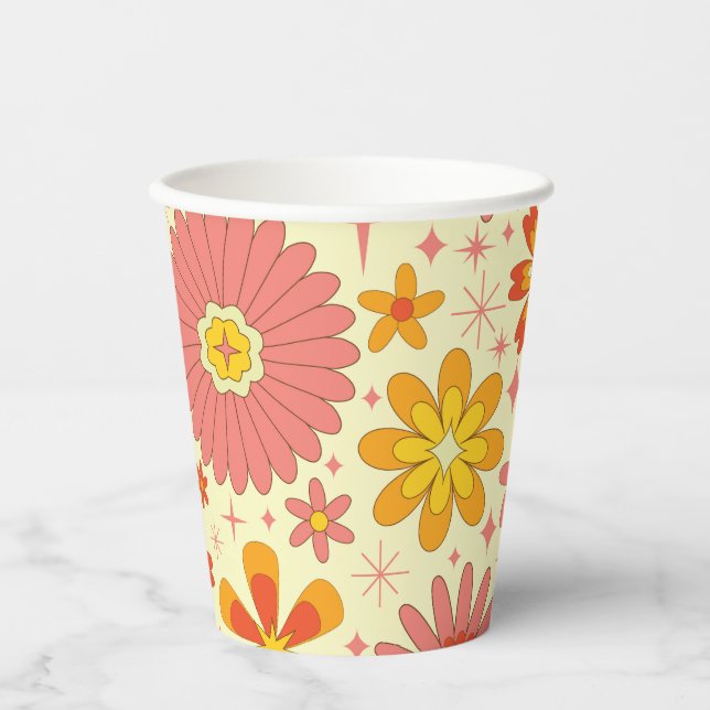 Retro atomic flowers with starbursts birthday  pappbecher (Vorderseite)