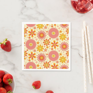 Retro atomic flowers with starbursts birthday serviette
