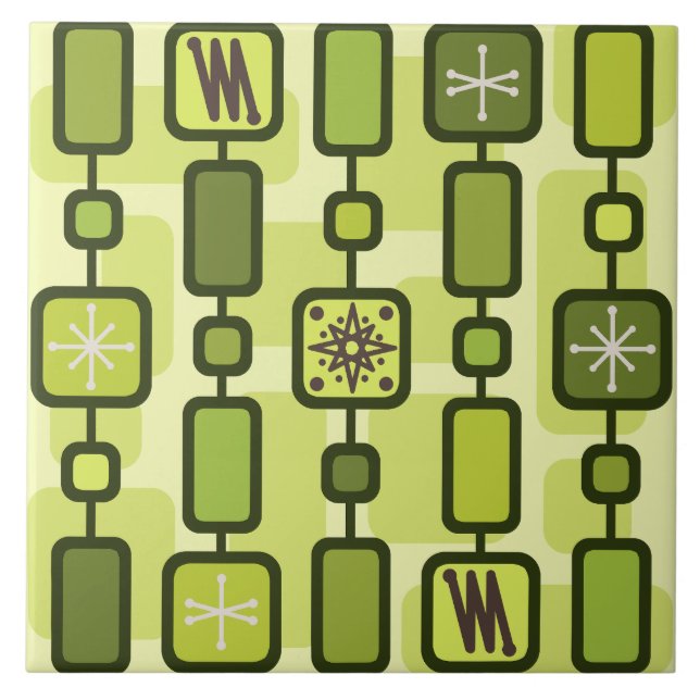 Retro Atomic Geometric Art Chartreuse Fliese (Vorderseite)