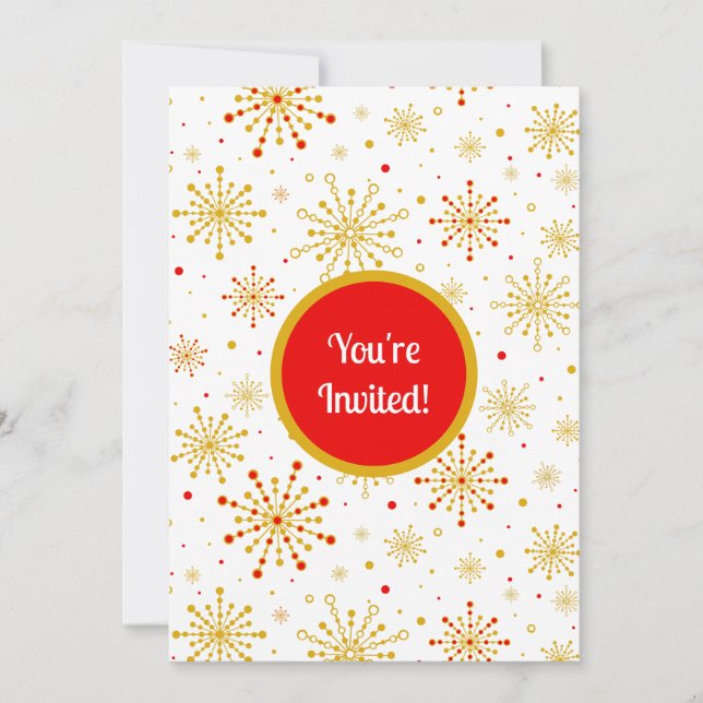 Retro Atomic Mid Century Mod Red & Gold Sternexplo Einladung (Vorderseite)