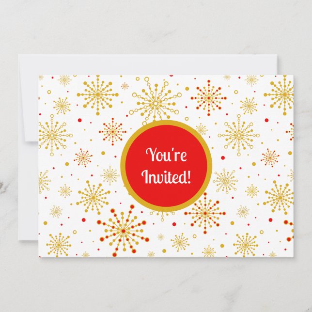 Retro Atomic Mid Century Mod Red & Gold Sternexplo Einladung (Vorderseite)