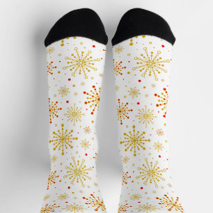 Retro Atomic Mid Century Mod Red & Gold Sternexplo Socken