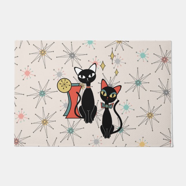 Retro Atomic Mid Century Moderne Coole Katze Doorm Fußmatte (Vorderseite)
