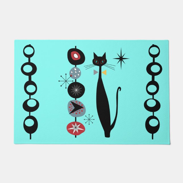 Retro Atomic Mid Century Moderne Coole Katze Doorm Fußmatte (Vorderseite)