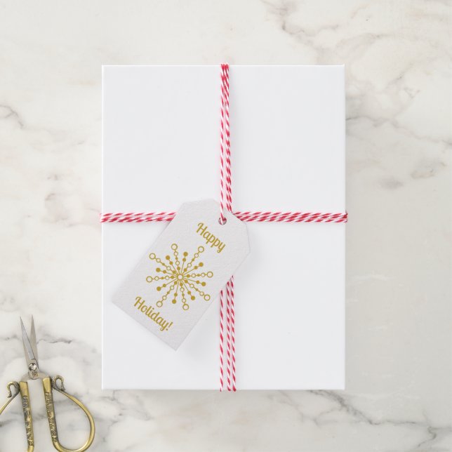 Retro Atomic Mitte des Jahrhunderts Moderne Gold S Geschenkanhänger (Mit Garn)
