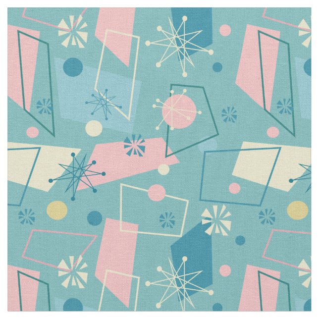Retro Atomic Pastel Pattern der 50er Jahre Stoff (Nahaufnahme)