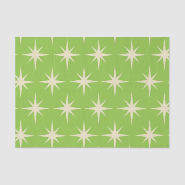 Retro Atomstars Muster auf Kalkgrün Seidenpapier (Vorderseite)