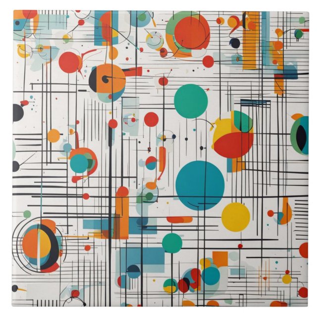 Retro-Atomzeit abstrakte Farben und Linien Fliese (Vorderseite)
