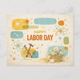 Retro Atomzeit Happy Labor Day Feiertagspostkarte