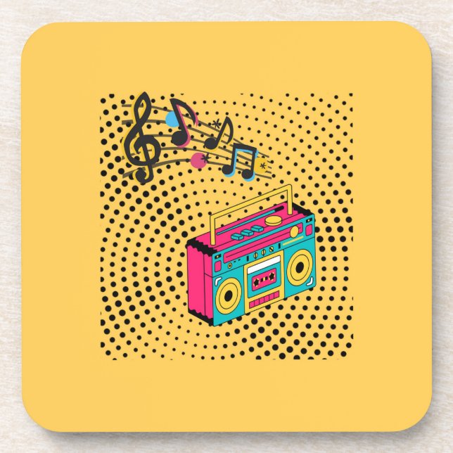 Retro Audio Boombox. Getränkeuntersetzer (Vorderseite)
