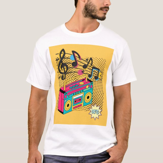 Retro Audio Boombox. T-Shirt (Vorderseite)