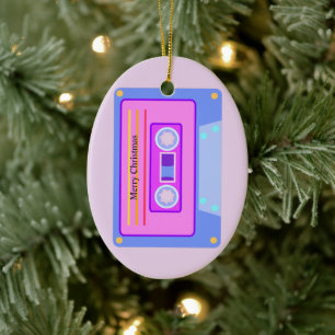 Retro Audio Cassette Pastel Pink Frohe Weihnachten Keramik Ornament