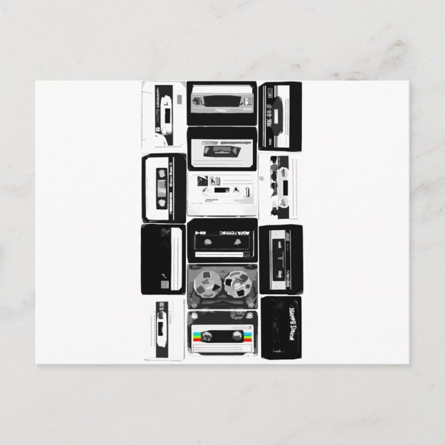 Retro Audio Kassette Gruppe b&w Postkarte (Vorderseite)
