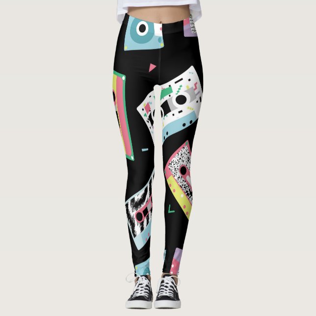 Retro-Audiobänder, 80er-Stil-Muster. Leggings (Vorderseite)