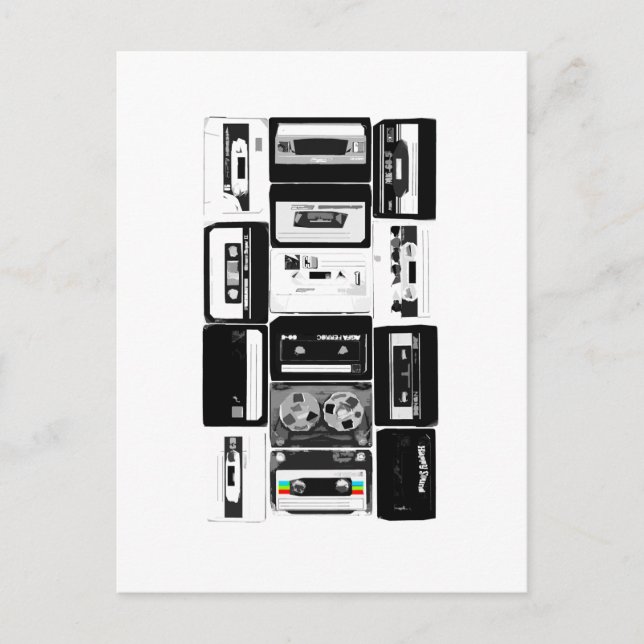 Retro-Audiokassettengruppe b&w Postkarte (Vorderseite)