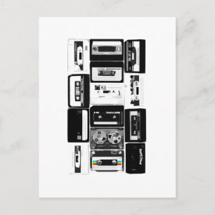 Retro-Audiokassettengruppe s/w Postkarte