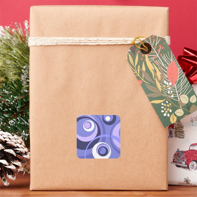 Retro-Aufkleber für Lila Abstrakte Art Square Quadratischer Aufkleber (Von Creator hochgeladen)