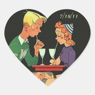 Retro-Aufkleber Paar Date Herz Erstes Date Herz-Aufkleber