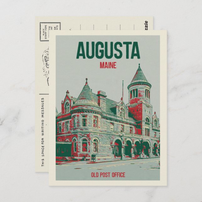 Retro Augusta Maine, ehemaliges Postamt Postkarte (Vorne/Hinten)