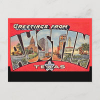Retro-Austin-Texas-Schwarzlinien-Postkarte