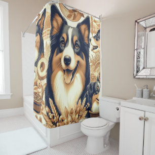 Retro Australian Shepherd Illustration Duschvorhang