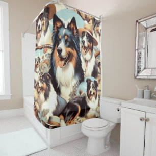 Retro Australian Shepherd Nahtlose Malerei Duschvorhang