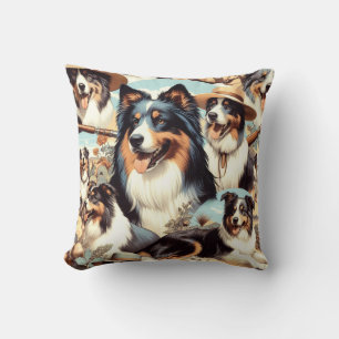 Retro Australian Shepherd Nahtlose Malerei Kissen