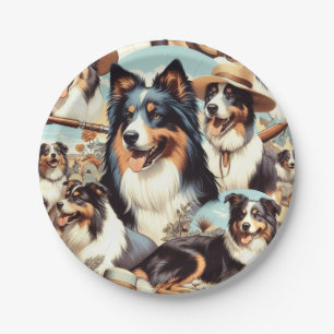Retro Australian Shepherd Nahtlose Malerei Pappteller