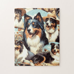 Retro Australian Shepherd Nahtlose Malerei Puzzle