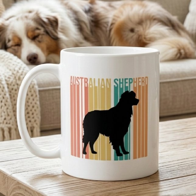 Retro Australian Shepherd Silhouette  Kaffeetasse (retro aussie shep mug with dog)