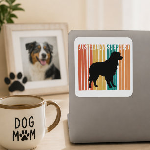 Retro Australian Shepherd Silhouette Quadratischer Aufkleber