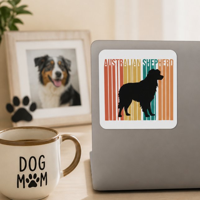 Retro Australian Shepherd Silhouette  Quadratischer Aufkleber (aussie shep sticker on laptop)