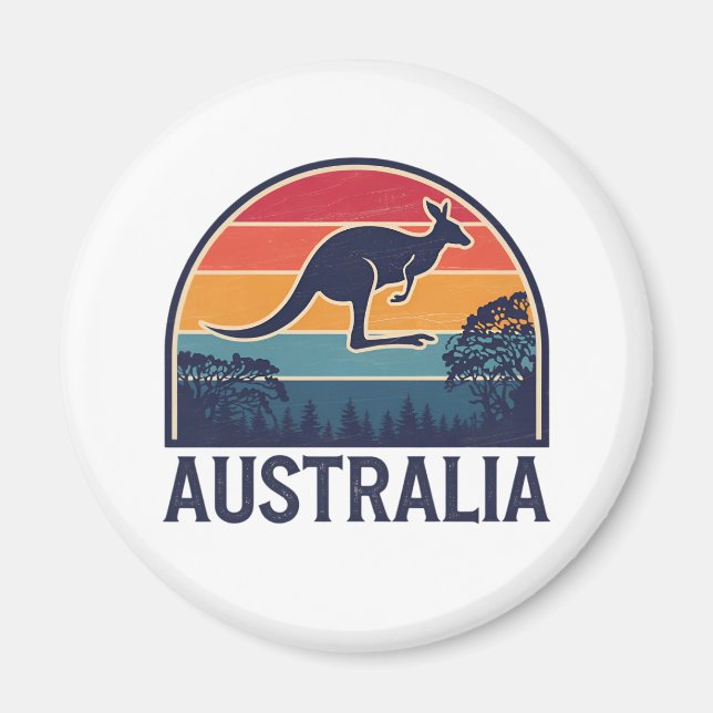 Retro Australian Sunset Animal Jumping Kangaroo Magnet (Vorne)