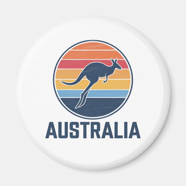Retro Australian Sunset Animal Jumping Kangaroo Magnet (Vorne)