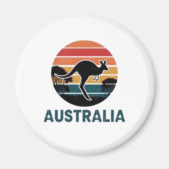 Retro Australian Sunset Animal Jumping Kangaroo Magnet (Vorne)