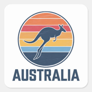 Retro Australian Sunset Animal Jumping Kangaroo Quadratischer Aufkleber