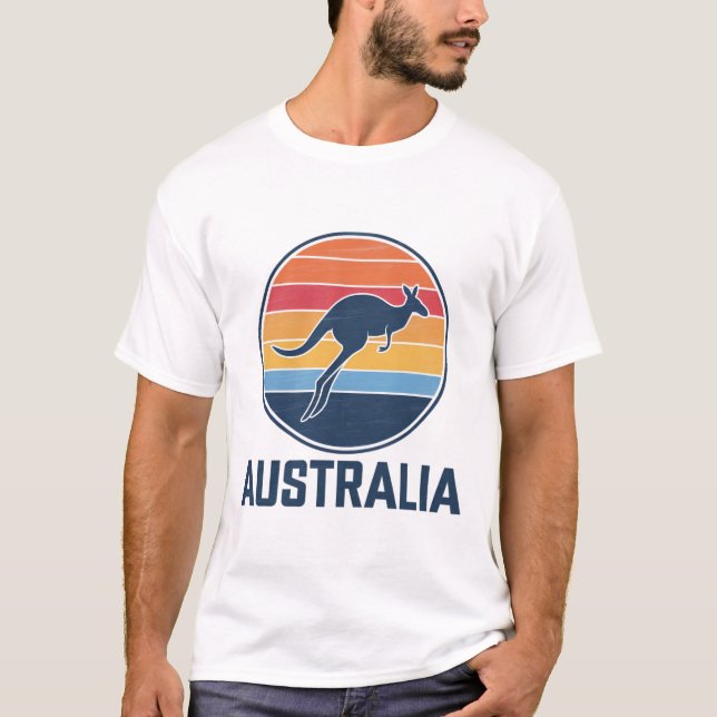 Retro Australian Sunset Animal Jumping Kangaroo T-Shirt (Vorderseite)