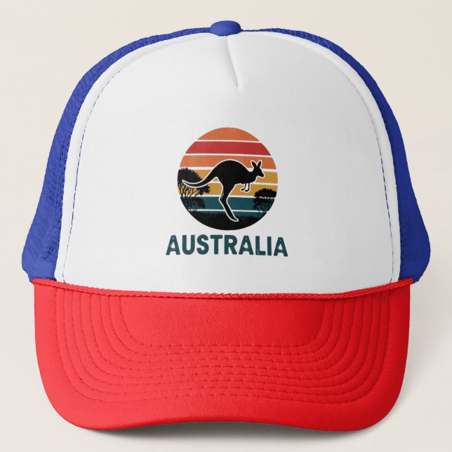 Retro Australian Sunset Animal Jumping Kangaroo Truckerkappe (Vorderseite)