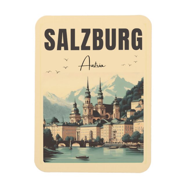 Retro Austria Hauptstadt salzburg skyline Magnet (Vertikal)