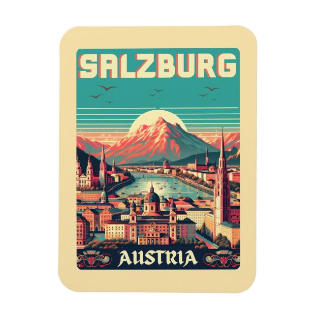 Retro Austria Hauptstadt salzburg skyline Magnet (Vertikal)