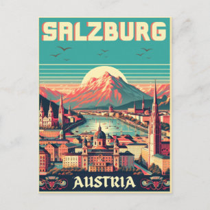 Retro Austria Hauptstadt salzburg skyline Postkarte