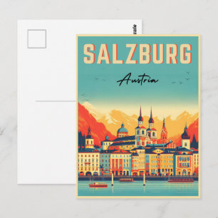 Retro Austria Hauptstadt salzburg skyline Postkarte