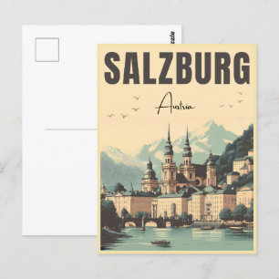 Retro Austria Hauptstadt salzburg skyline Postkarte