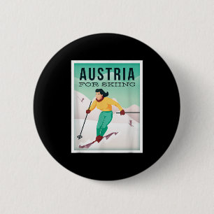 Retro Austria Ski Motiv mit Ski- und Skistöcken Button