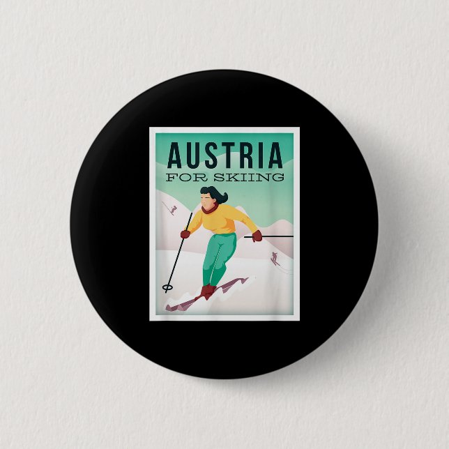 Retro Austria Ski Motiv mit Ski- und Skistöcken Button (Vorderseite)