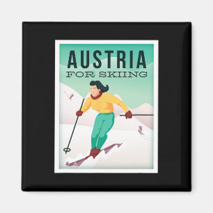 Retro Austria Ski Motiv mit Ski- und Skistöcken Magnet