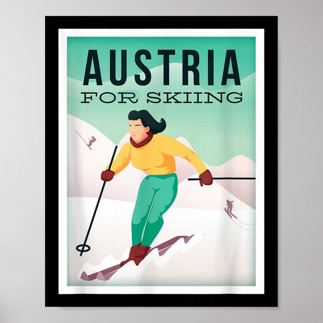 Retro Austria Ski Motiv mit Ski- und Skistöcken Poster (Vorne)