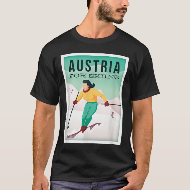 Retro Austria Ski Motiv mit Ski- und Skistöcken T-Shirt (Vorderseite)
